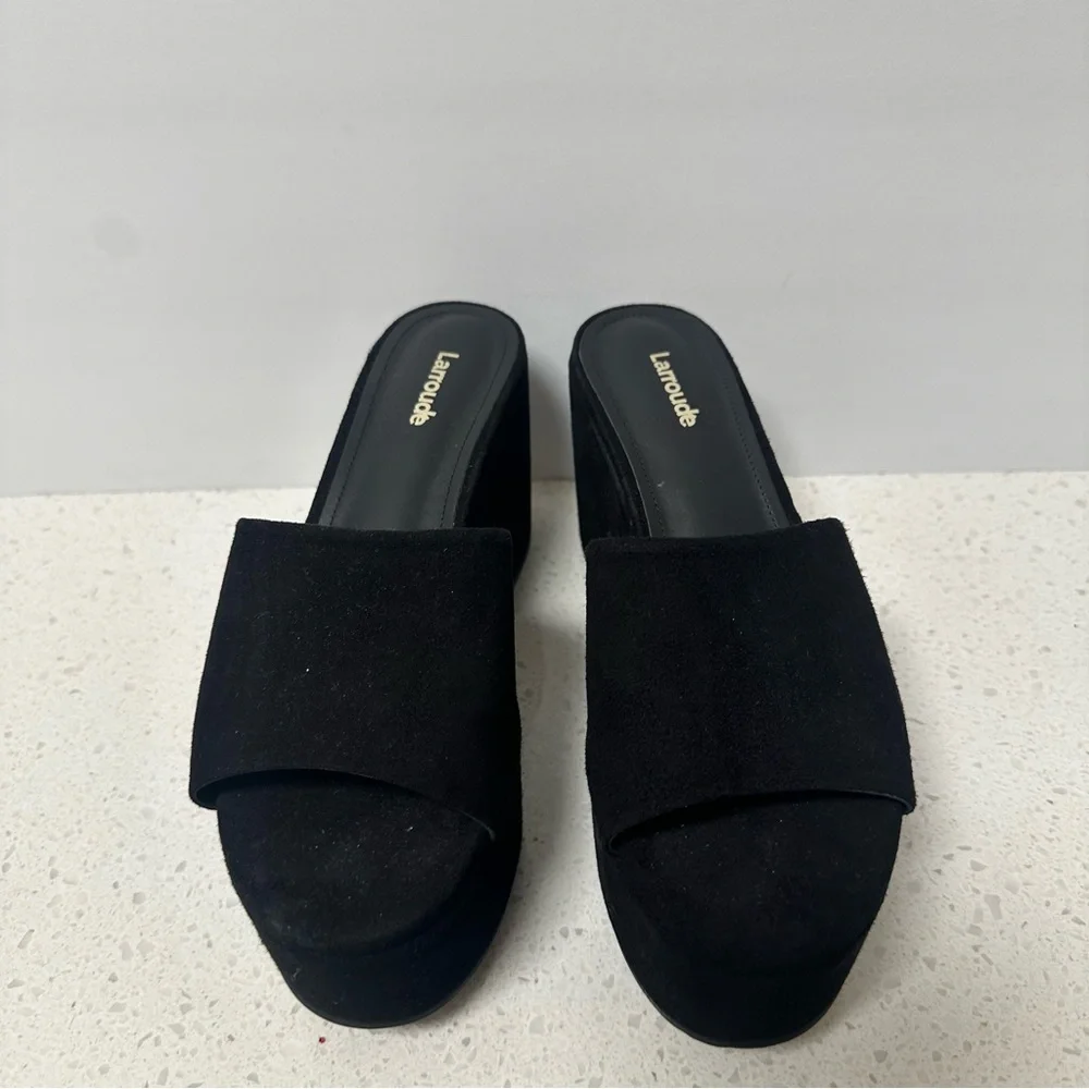 New! Larroudé Miso Suede Platform Mules 7 M Black Suede_2